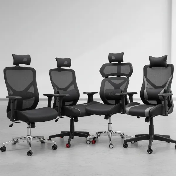 A visual representation of different mesh chair designs, showing variations in backrest shape, armrest types, and overall aesthetic.