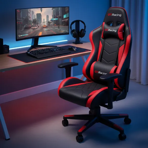 GTRacing gaming chair with racing style design in an affordable gaming setup.