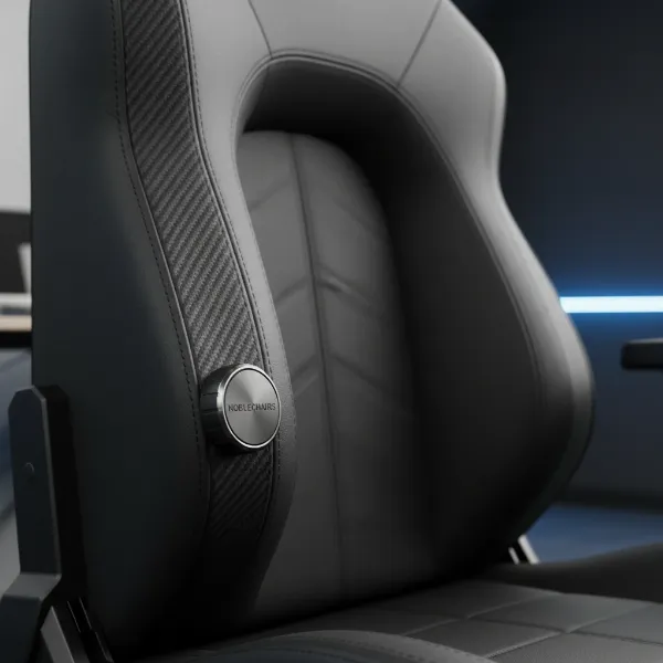 Noblechairs Hero gaming chair showcasing its ergonomic design and integrated lumbar support feature.