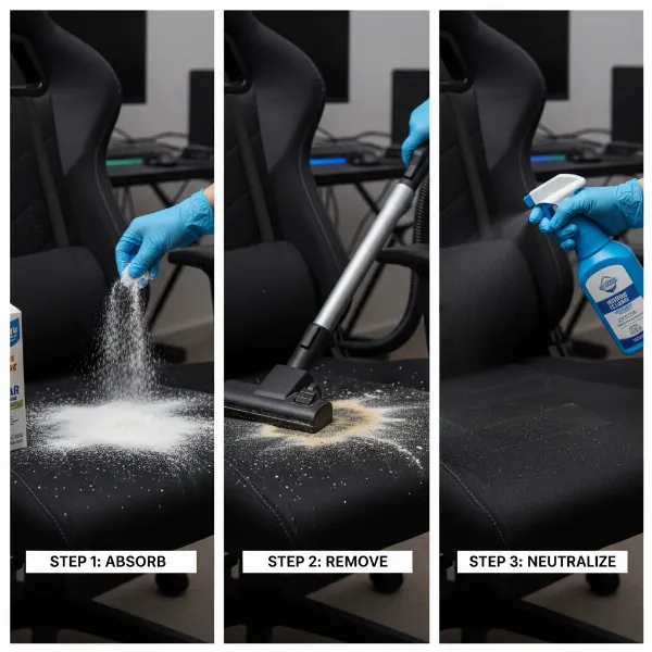 step-by-step cleaning of a fabric gaming chair after vomit incident